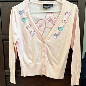 Voodoo Vixen Pink Heart Embroidered Cardigan